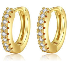 Gold Huggie Earrings for Women Rainbow Hoop Small CZ