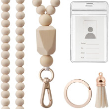 1 Set Of Wood Beads Lanyard Id Badges Holder Beaded Necklace Chain Boho Lanyard Beaded Wooden Lanyard For Keys And Id Cards