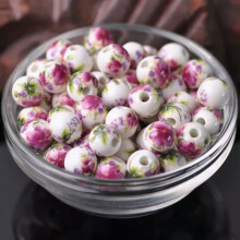 10pcs Round 8mm 10mm 12mm Colorful Flower Patterns Loose Ceramic Porcelain Beads-120#-10mm
