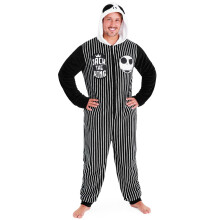 Disney The Nightmare Before Christmas Een-Piece Pyjama voor Mannen, Fleece Jumpsuit met Kap, Cozy Gifts (Zwart/Wit, XL)