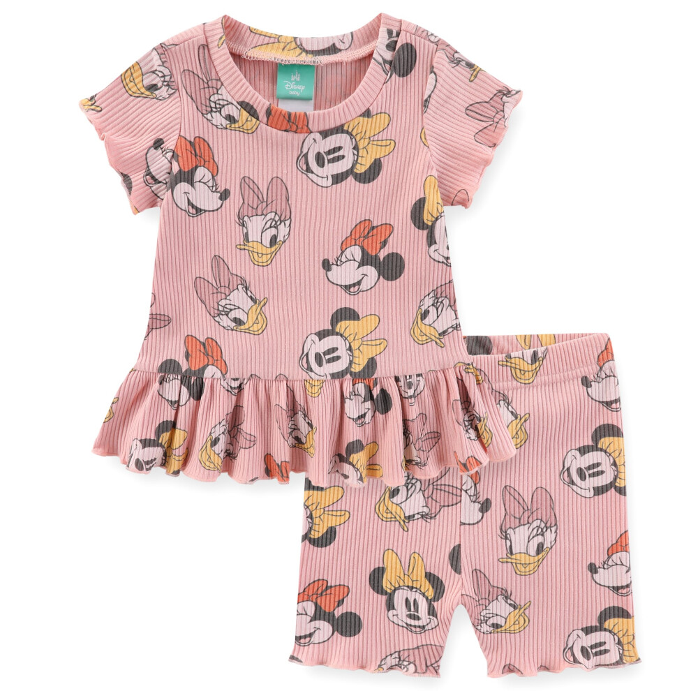 Disney Baby Lilo And Stitch Minnie Mouse Winnie The Pooh Girls Peplum T-Shirt And Shorts Outfit Set For Newborn And Infants