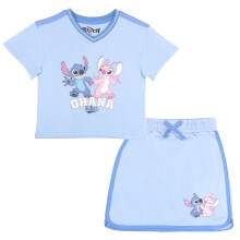 Conjunto de 2 piezas Disney Lilo y Stitch para niñas - Camiseta gráfica de manga corta y skort (Azul, Talla 7/8)