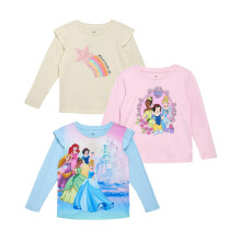 Camisetas de Manga Larga Disney Niñas - Pack de 3 Princesas Minnie Mouse Frozen (Tallas: 3T-7), Talla 7