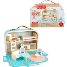 Fisher-Price Houten Speelgoed Poppenhuis Om Mee Te Nemen, 15-Delige Houten Speelset voor Peuters