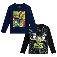Camisetas Disney Toy Story Niños - Pack de 2 Buzz Lightyear Woody Rex Manga Larga y Corta (2T-7), Talla 7, Azul/Negro