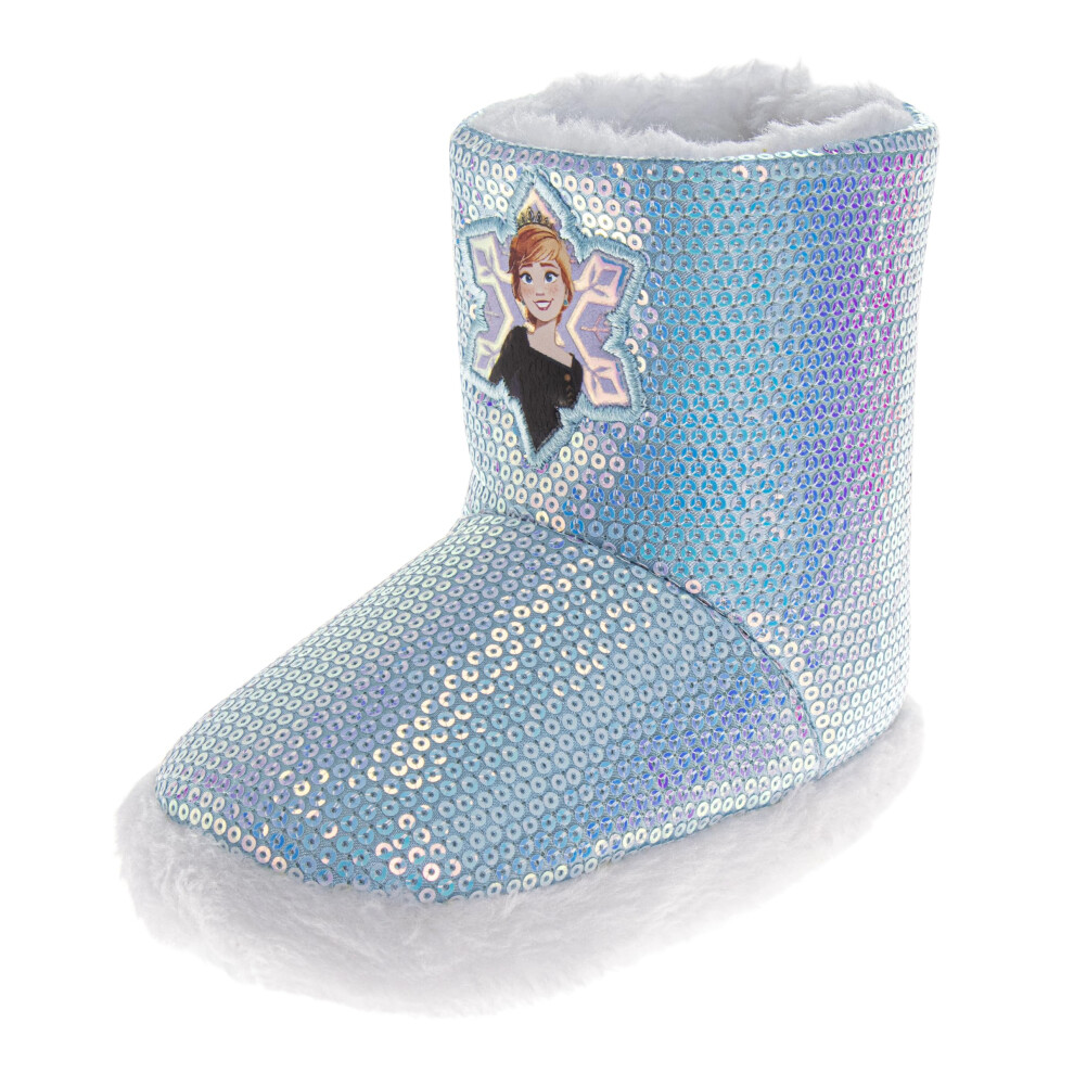 Disney Frozen Slipper Boots Anna And Elsa House Shoes - Pajama Pj Indoor Warm Slippers For Girls - (Size 11-12 Little Kid) Blue