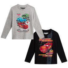 Disney Cars Lightning McQueen Boys Shirts - 2 Pack Long Sleeve or Short Sleeve Graphic Boys Tees for Toddler & Little Boy, Size 3T, Heather Grey/Black