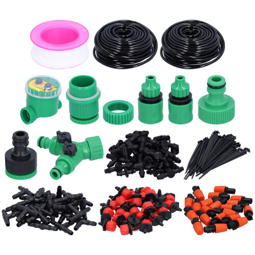 30M Adjustable Drip Irrigation Kit with Timer PVC Dripper Watering System 1