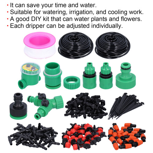 30M Adjustable Drip Irrigation Kit with Timer PVC Dripper Watering System 2