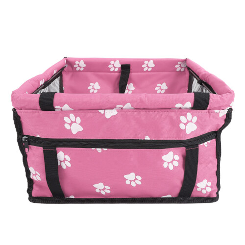Pink Bear Paw Pattern Washable Pet Carrier Cage, Foldable & Safe