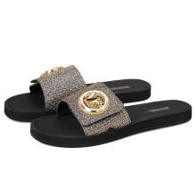 Michael Kors Vrouwen MK Charm Slide, Gouden Hardware/Gesigneerde Gecoate Twill, Goud, 7
