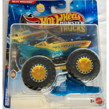 Hot Wheels Monster Trucks Wave Wrecker, Back to Basics 1/8 [Includes Crushed Car] New for 2026! 1:64 Scale Diecast Toy Vehicle