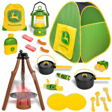 Tienda de Camping John Deere Pop-Up, Set de 18 Piezas con Canteen, Platos, Utensilios, Comida de Juego, y Más