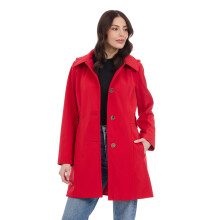Michael Kors Dames Enkele Breasted Regenjas met Afneembare Kap, Rood, X-Large