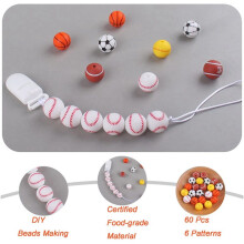 Sports Silicone Beads, 60Pcs 15mm Silicone Beads Bulk with String Making Jewelry Necklace Bracelet DIY Crafts for Pen