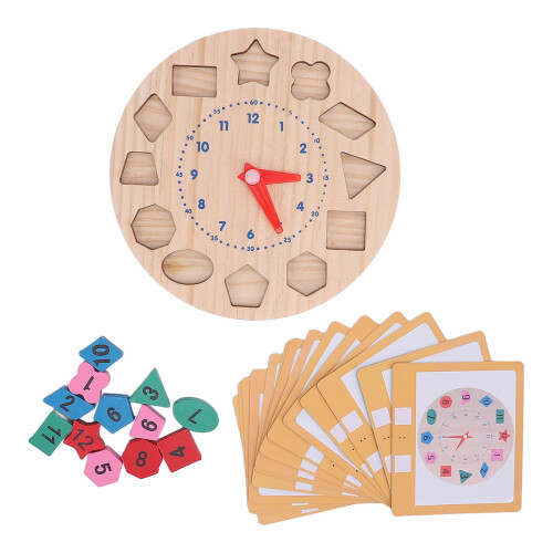Wooden Shape Color Sorting Clock Teaching Time Activity Set for Kids 1