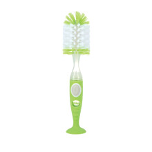 Nuby Easy Clean Dispensing Soft and Durable Bristle Bottle Brush with Textured Handles and Suction Base, 2 in 1 System, Green