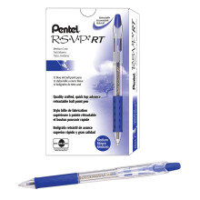 Pentel R.S.V.P. RT Retractable Balpennen, Medium Point, 1.0 mm, 61% Gerecycled, Transparante Blauwe Behuizing, Blauwe Inkt, Verpakking van 12