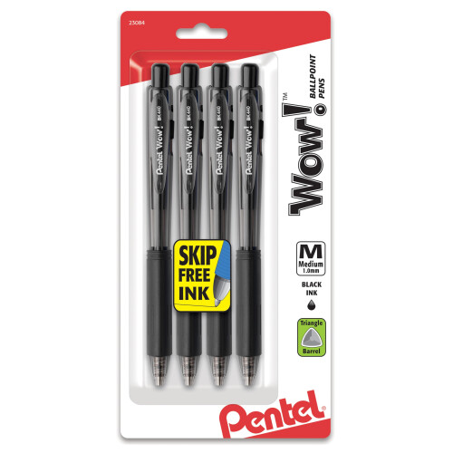 Pentel Pentel WOW! Retractable Kulspets, Medium Linje, Svart Bläck, 4-Pack
