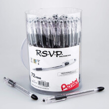 Pentel RSVP Balpen, Fijne Punt, (0.7mm), Zwarte Inkt, 72 Pack Canister (BK90PC72A)