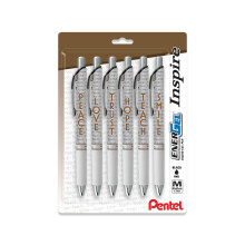 Pentel EnerGel Inspire Pennen, Medium Punt, 0.7 mm, Witte Body, Zwarte Inkt, Verpakking van 6