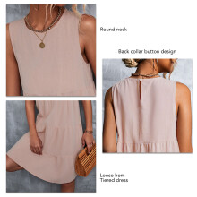 Vestido rosa XXL de cuello redondo en capas - 240 g sin mangas