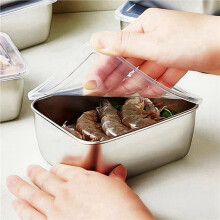 3X Stainless Steel Refrigerator Crisper Food Storage Box with Plastic Lid Prepare Seafood Fruit Vegetable Picnic Box S
