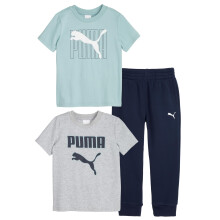 PUMA Set 3P Magliette Maniche Corte e Pantaloni Jogger, Grigio/Menta, 12M