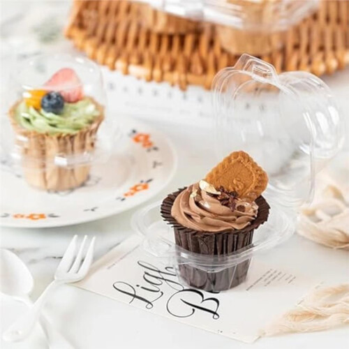 Cupcake Containers Disposable with Connected Airtight Dome Lid (100 Count) Clear Single Cupcake Container 1