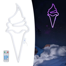 Ice Cream Neon Light LED Sign – 52cm Purple with Remote, USB/Battery