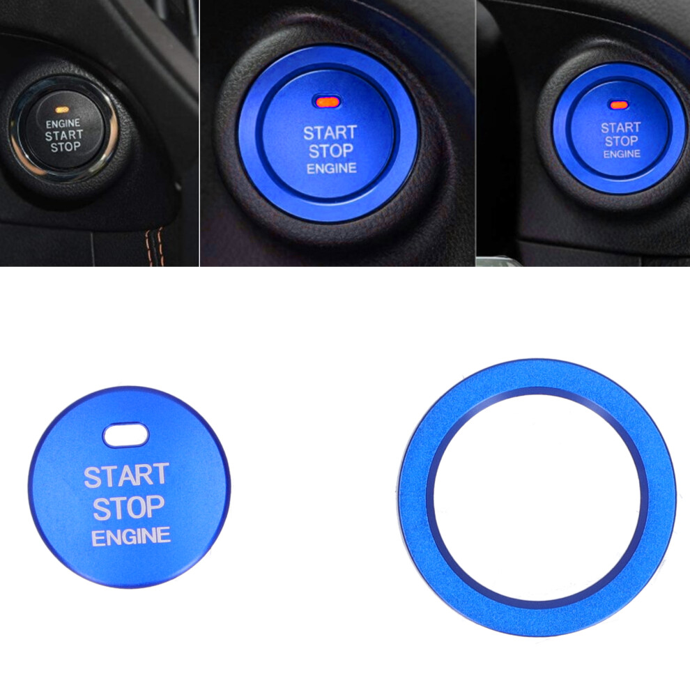 Car Interior Engine Start Stop Button Trim Aluminum Alloy 2Pcs Finish Blue 5091391451576