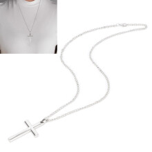 Unisex Alloy Cross Pendant Necklace 24in Chain Silver Jewelry