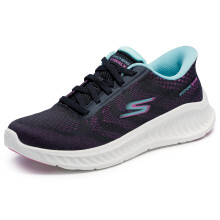 Zapatillas Skechers Go Walk Now Hands Free Slip-Ins para Mujer, Negro/Púrpura, 9 Anchas