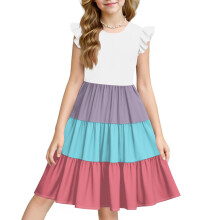 Girls' Color Block Ruffle Sleeve Sundress Summer Casual
