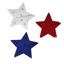 Conjunto de decoração patriótica com estrelas, tecido nas cores vermelho, branco e azul (3 peças).