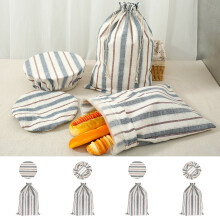 4Pcs Linen Drawstring Bread Bags – Reusable, Washable, Compatible with Sourdough, Homemade Bread, Nuts, Snacks & Fruit