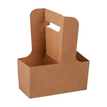 Disposable Double Cup Handle Tray Kraft Paper Drink for Takeout Coffee Tea Beverages and Food Storage