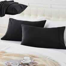 AuroraX 20x25 Inch Pillow Cases Breathable Cooling Technology Black Pillow Cover Softer Cozy Envelope Closure Brushed Solid Improving Sleep