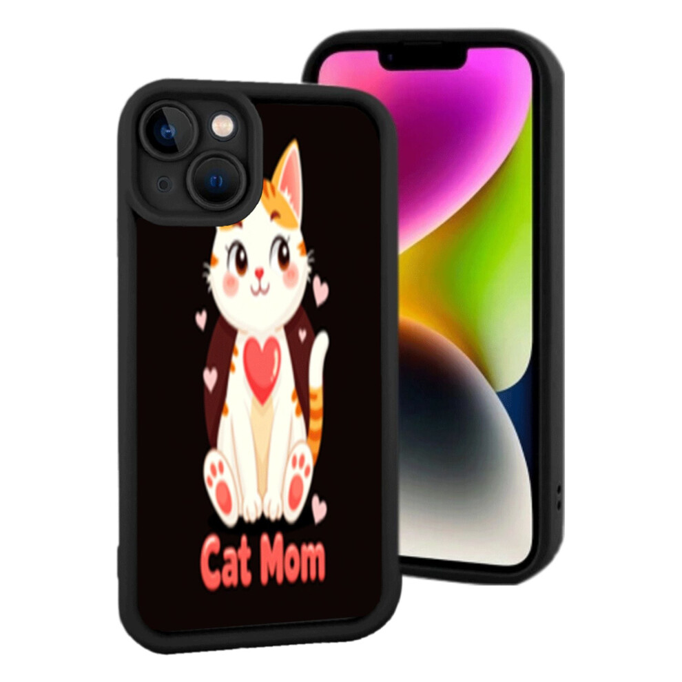 Lightweight Compatible With Iphone 15 Phone Case - Cute Cartoon Cat With Heart Cheerful Design Surrounded By Pink Hearts Black Background Pink,Black 9448483446686
