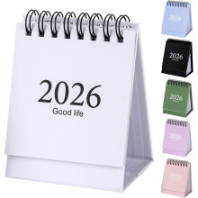 19-Month Mini Desk Calendar (Jan 2026–Jul 2027), Standing Flip, Twin-Wire, Stickers, for Home/Office/School