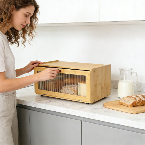 Functional Bread Storage Unit With Circulation Holes-Wood color 2