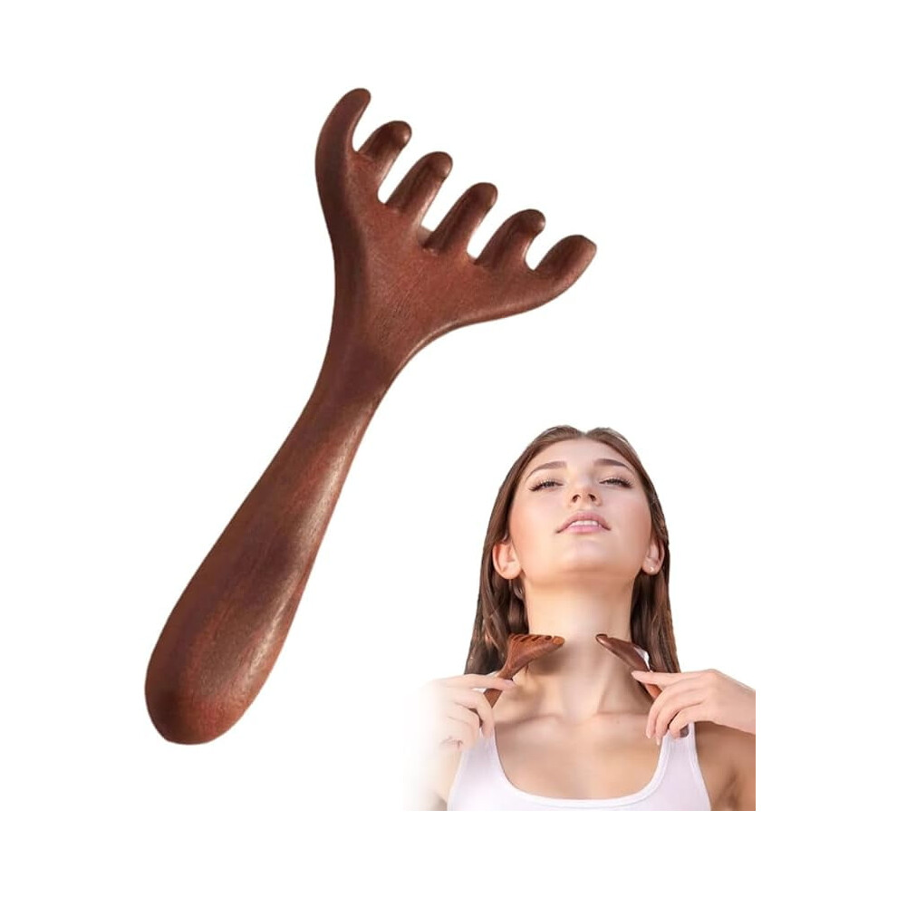 Six-Claw Meridian Massage Comb, Wooden Broad Tooth Scalp Massager for Head, Eyes, Face, Neck & Shoulders (Dark Brown, 3pcs)