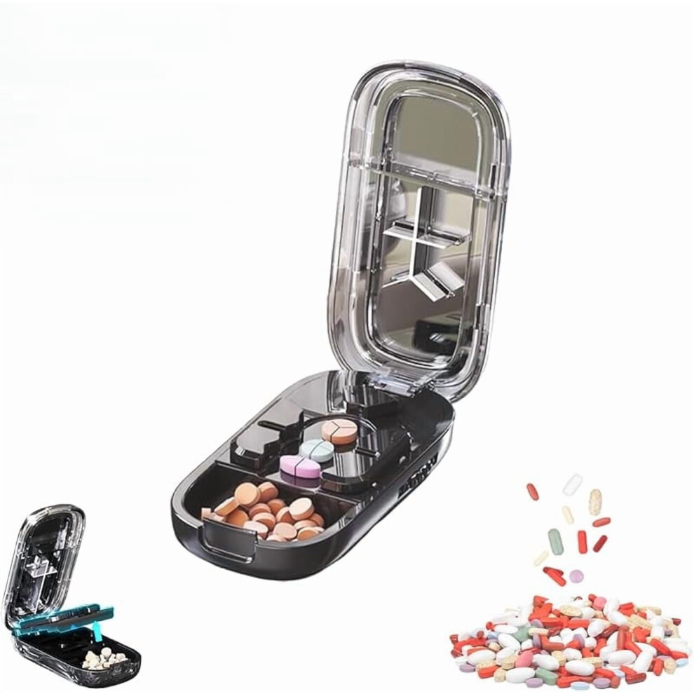 Black Portable Pill Cutter Â Adjustable, 1/4 & 1/2 Splitter For Small/Large Pills, Travel-Friendly (Black)