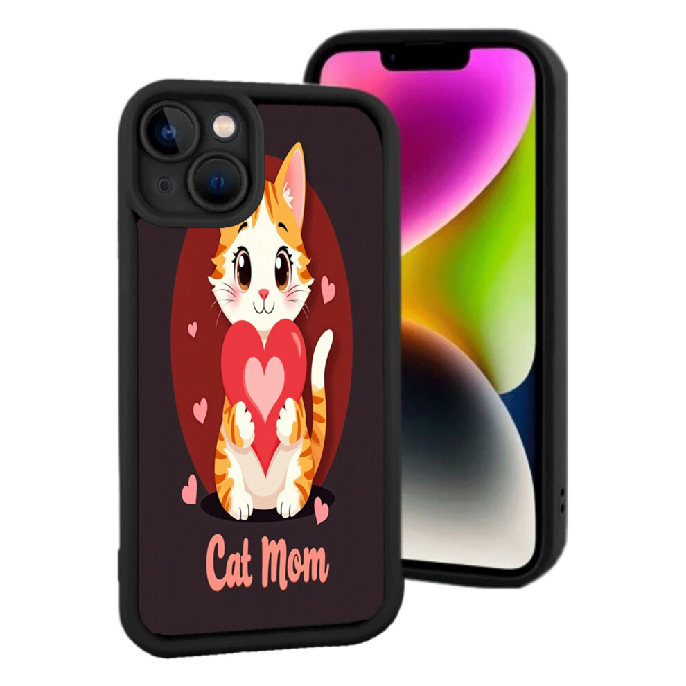 Lightweight Compatible With Iphone 15 Phone Case - Cute Cartoon Cat With Heart Design Cheerful Expression Black Background With Pink Hearts Pink,Black 9448483449229
