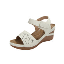 Beige Damen-Keilsandalen mit offener Zehenpartie, Strandschuhe, lässig und bequem, Übergröße, Plateausohle, Größe EU 40, Gewicht 0,79 Pfund