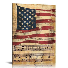 4th of July Patriotic Canvas Wall Art – Americana Flag & National Anthem Prints, 12x16in, for Living Room, Bedroom, Office – Compatible with