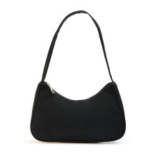 Bolsa feminina estilo hobo retrô em nylon, cor sólida e zíper, para usar embaixo do braço (preta).