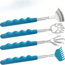 4-delige uitschuifbare rugkrabber met rubberen handgrepen, metalen telescopisch hulpmiddel, ideaal als cadeautje voor mannen/vrouwen/kinderen –