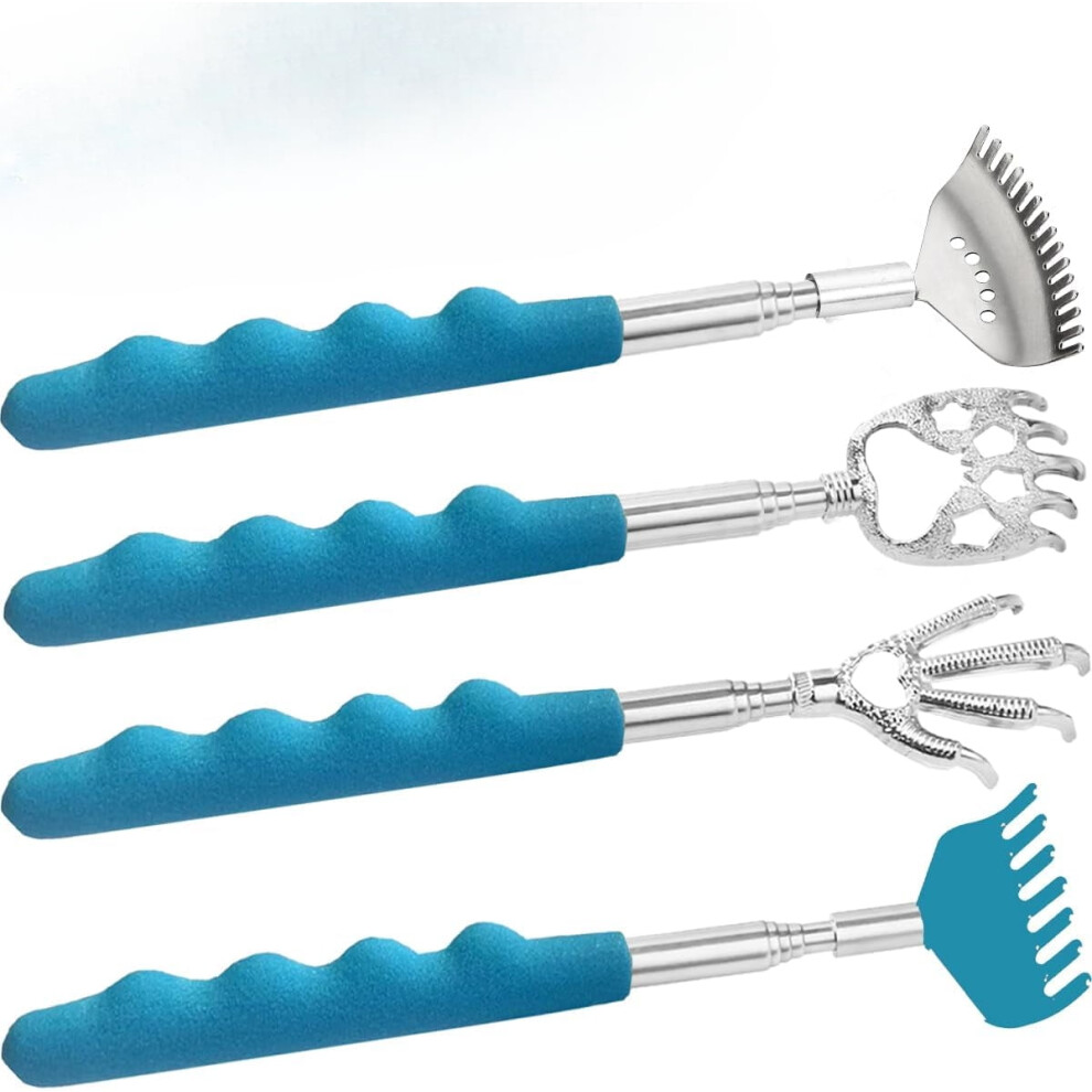 4Pcs Extendable Back Scratcher with Rubber Handles, Metal Telescoping Tool, Stocking Stuffer for Men/Women/Kids â Compatible with All