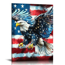 4th of July Patriotic Canvas Wall Art: American Flag & Bald Eagle Print, 12x16in – for Living Room, Bedroom, Office – Compatible with standard